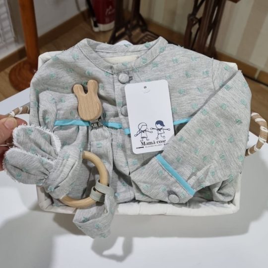 Pack Blusón Plumeti Gris + Chupetero + Mordedor