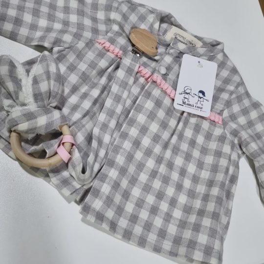 Pack Blusón Vichy Gris + Chupetero + Mordedor